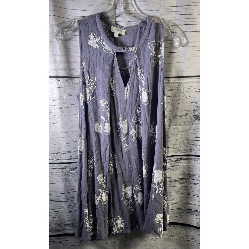 Umgee Tunic Dress Size S Gray Floral‎ Sleeveless Keyhole Neck